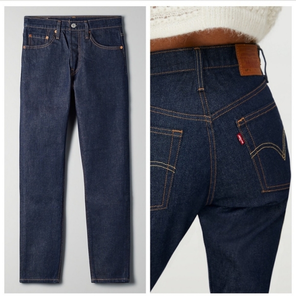 Levi's 501 Dark Wash High Rise Waisted Skinny Jeans - Picture 6 of 8